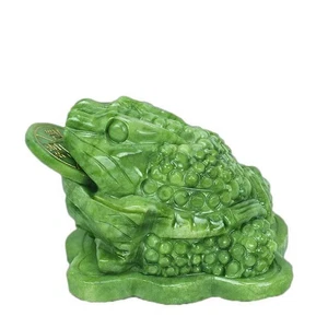 Jade Carved Statue Feng Shui 3 Legged Toad Coins Money Frog Wealth Ingots - Picture 1 of 4