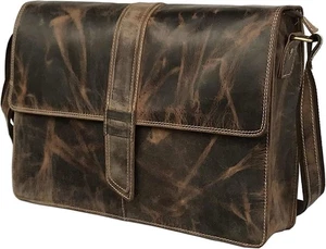 DHK 18" Inch Retro Buffalo Leather Laptop Messenger Bag Office Briefcase 18" New - Picture 1 of 4