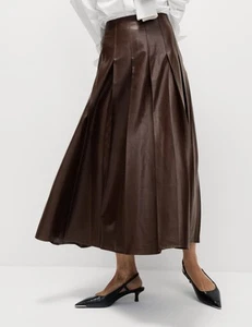 Marks & Spencer Womens Brown Synthetic Midaxi Pleated Skirt - M&S - Picture 1 of 12