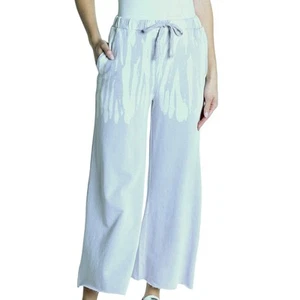 Pastel Goth Wide Leg Crop Sweatpants S Blue White Beach Coastal Travel Pants NWT - Picture 1 of 6