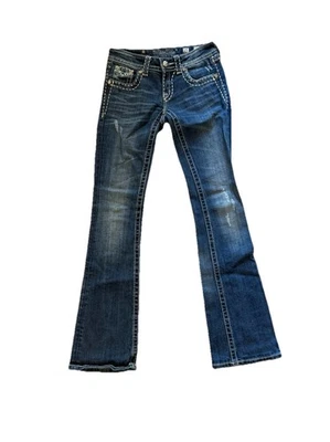 Pantalones de mezclilla Miss Me Bootcut para mujer 25 lavado oscuro estrás desgastado Foto 1 de 4