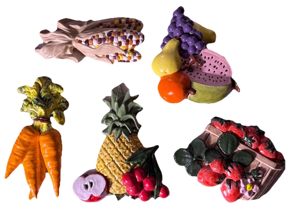 Винтажный керамический фрукты и овощи лот из 5 кухонный настенный подвесной декор 7-8 дюймов - Изображение 1 из 4