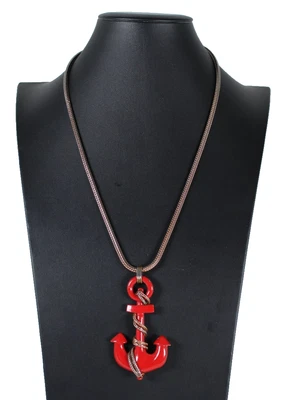 YVES SAINT LAURENT Collar Cadena Plata Colgante ANCLA Metal Rojo Vintage 14" Foto 1 de 4