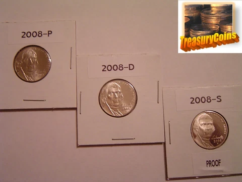 2008 P D S Jefferson Nickels (2 BU+ 1 PROOF) Hand-Selected 2008 Nickels Cover