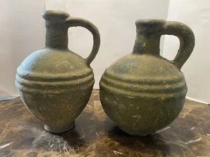 Antique Pair Large Vintage Handled Terracotta Amphora vessel Jug Primitive - Picture 1 of 12