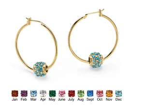 SIMULATED BIRTHSTONE BEAD HOOP EARRINGS DECEMBER BLUE TOPAZ GOLD TONE - Picture 1 of 1