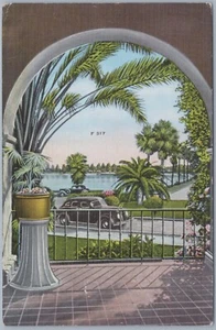 Beautiful Vista Sunny Florida, Tropical Foliage & Garden Archway, Linen Postcard - Picture 1 of 2