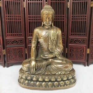 Tibet Buddhism Temple old Bronze Copper Seat Sakyamuni Buddha Statue Shakyamuni - Picture 1 of 9