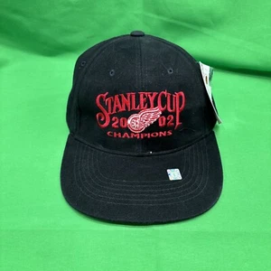 Vintage Detroit Red Wings Hat Stanley Cup Champs 2002 Black Strapback NWT - Picture 1 of 8