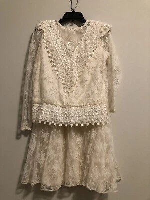 Conjunto Blusa y Falda Vintage Todo Encaje Crema Festoneado Personalizado A Medida Romántico S Foto 1 de 4