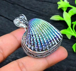 Peacock Aura Druzy Gemstone Handmade 925 Sterling Silver Jewelry Pendant 2'' - Picture 1 of 5