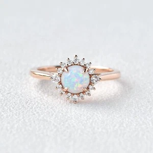 14K Rose Gold Plated Silver Vintage Round Ethiopian Fire Opal Engagement Ring - Picture 1 of 4