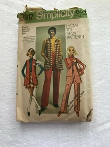 Vtg. 1970 Simplicity Pattern Mini Skirt Pants Vest Size 10 Bust 32.5 Waist 24 - Picture 1 of 2