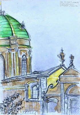 Dibujo carbón original firmado Lviv ciudad Ucrania 2001 Foto 1 de 2