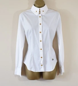 VIVIENNE WESTWOOD Krall Shirt UK 12 White Cotton Embroidered Orb Blouse Top - Picture 1 of 7