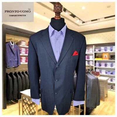 50R Pronto Uomo Big&Tall Black Two Button Mens Blazer Sport Suit Coat Jacket - Image 1 of 4