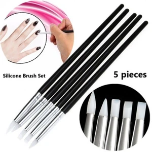 5pcs Silicone Soft Paint Brush Wooden Handle Nail Art Design Carving Brushes 3mm - Picture 1 of 5