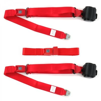 Ford 1941 - 1948  Standard 3pt Red Retractable Bench Seat Belt Kit - 3 Belts  - Image 1 of 4