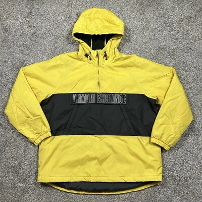 Armani Exchange Mens XL Pullover 1/4 Zip Jacket Hooded Pocket Yellow Black - Image 1 of 4