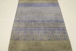 Gray Blue Gabbeh Afghan Hand Knotted Striped Lori Baft 2'5"x3'4" Wool Area Rug - Picture 1 of 12