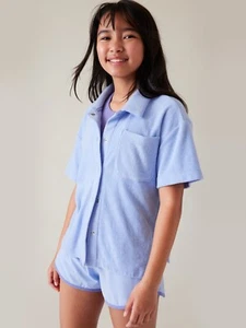 Athleta Girl Jump in Button Down Terry Coverup Tee Sky Blue XL - Picture 1 of 6