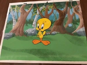 TWEETY ANIMATION PRODUCTION CEL & PAINTED BACKGROUND SCENE - CUTE & NICE! - Picture 1 of 5