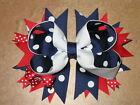 NEW "Patriotic Navy Dots" Hairbow Grosgrain Ribbon Hair Bow Girls 4th of July