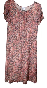 Sundance Dress 12 Orange Floral Midi Silk Lining Flutter Cap Sleeve Smocked  - Picture 1 of 9