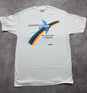 VTG 80's Greenpeace Adult Sz L T-Shirt You Can't Sink A Rainbow Environmental - Picture 1 of 11