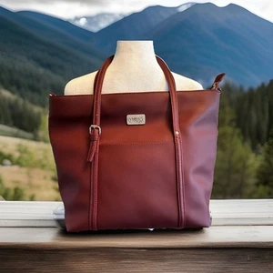 Ivy & Fig Womens Large Burgundy Shoulder Straps Tote 12x10x5 Vegan Leather - Picture 1 of 14