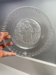 Antique EAPG “Girl with Basket” Pressed Glass Plate Victorian - Picture 1 of 7