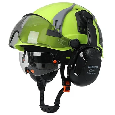 BRANDED CE Carbon Fiber Safety Helmet W/ Earmuffs Double Goggles ABS Construction Hard H