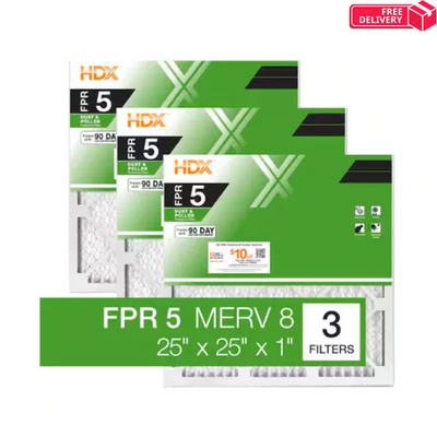 25 x 25 x 1 Standard Pleated Air Filter FPR 5, 3-Pack, Air Filters Replacement - Image 1 of 4
