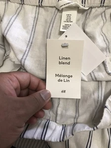 Pantalones H&M Mujer XL Mezcla de Lino Pull-On Rayas Beige Bolsillo Cintura Elástica NUEVO - Imagen 1 de 10