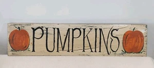 Rustic Chippy Hand Painted PUMPKINS Wooden Hanging Sign 17.5"x5" FALL AUTUMN NEW - Picture 1 of 11