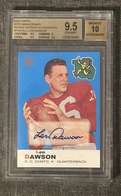 2015 Topps 60th Anniversary Rookie Reprint Auto Len Dawson BGS 9.5 10 Low Pop - Image 1 of 2