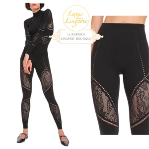 Sporty Logo Net Leggings By Wolford L Black Net Trousers Elastic Sport - Picture 1 of 4