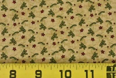 На 1/2 ярда, синий и зеленый Calico на желтовато-коричневый хлопок, «Плантация», Windham, Gere, V359 - Изображение 1 из 4