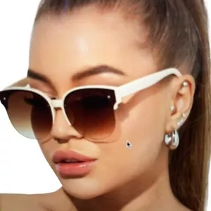 Occhiali da sole donna, unisex moda colore sfumato PC mezza montatura beige - Foto 1 di 2