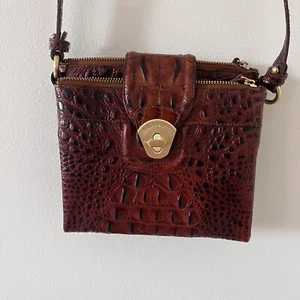 Brahmin Melbourne Mojito Croc Embossed Crossbody Bag Red Brown Gold Hardware - Picture 1 of 9
