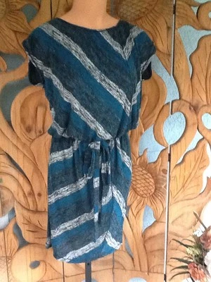 Vestido de lino ligero tejido con cinturón negro/verde azulado pequeño MAX EDITION NUEVO CON ETIQUETAS $118 Foto 1 de 4