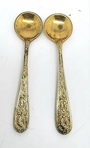 EIN SET MIT 2 SELTENEN STIEFF CORSAGE SALZLÖFFELN 2 13/16" GOLD GEWASCHENE SCHÜSSEL KEIN MONO b7 - Bild 1 von 4