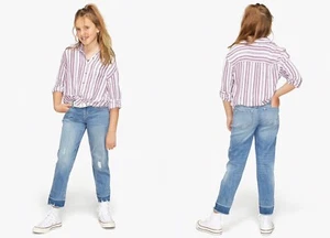 Justice Destructed Girlfriend Jeans Medium Wash Blue Denim Relaxed Fit Girls 12 - Picture 1 of 8