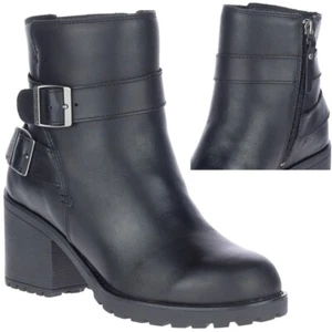 Harley Davidson Damen neu schwarz Leder Damen Stiefeletten mit Reißverschluss Retro Schuhe Größe - Bild 1 von 4