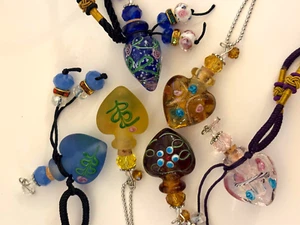 SIX Heart & Misc Lampwork Glass Bottle Necklaces for Essential Oils Perfume, Etc - Picture 1 of 11