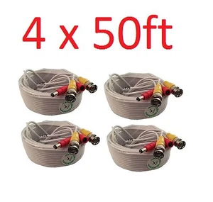 Cable BNC de alimentación de video blanco 4K calidad premium 4x 50 ft para cámaras de seguridad de CCTV - Imagen 1 de 1