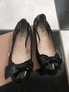 NIB 100% AUTH Miu Miu Black Patent Leather Jeweled Heels Bow Flats Sz 36 $550 - Picture 1 of 6
