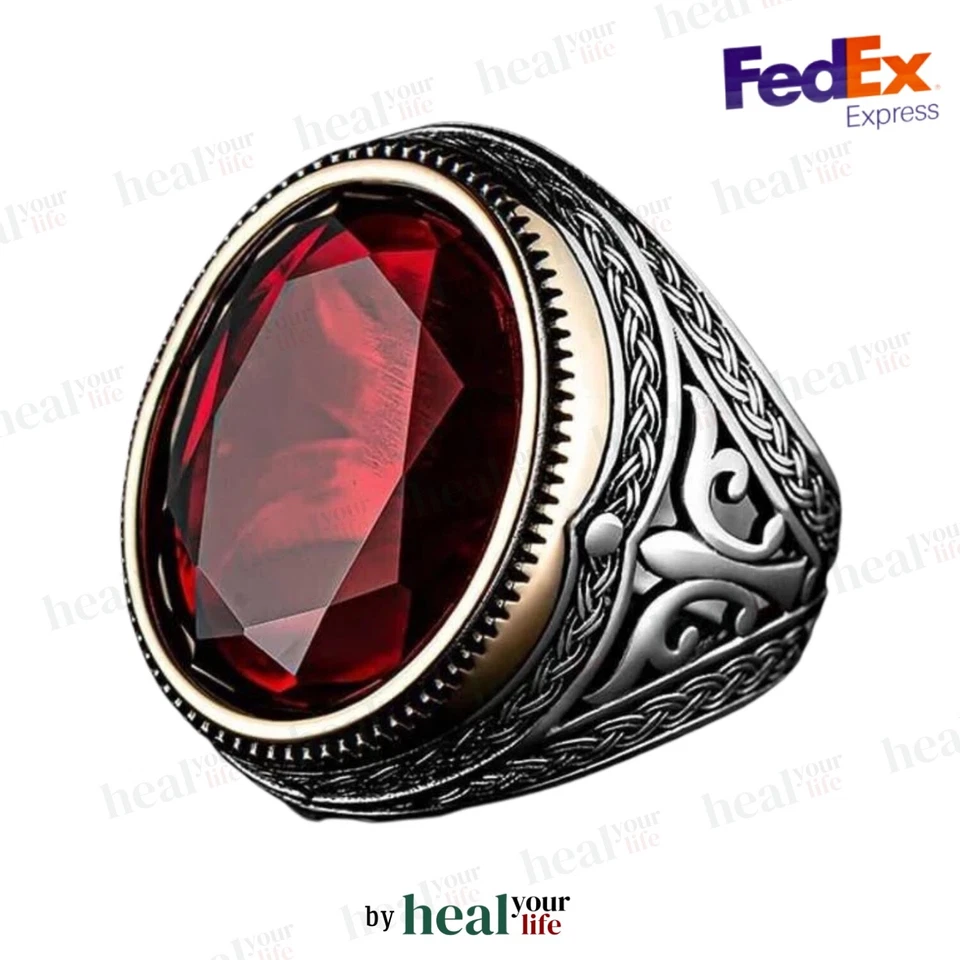 Solid 925 Sterling Silver Handmade Jewelry Lab-created Ruby Stone Men's Ring - Image 1 of 1