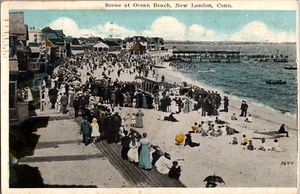 AK Ocean Beach New London Connecticut weißer Rand gestempelt 1920 - Bild 1 von 2