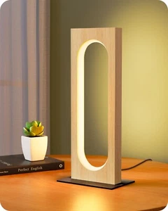 EDISHINE LED Table Lamp, Wooden Bedside Lamp Dimmable,Touch Control Square Night - Picture 1 of 21